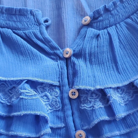 Royal Blue Sheer Ruffle Top - Picture 6 of 9